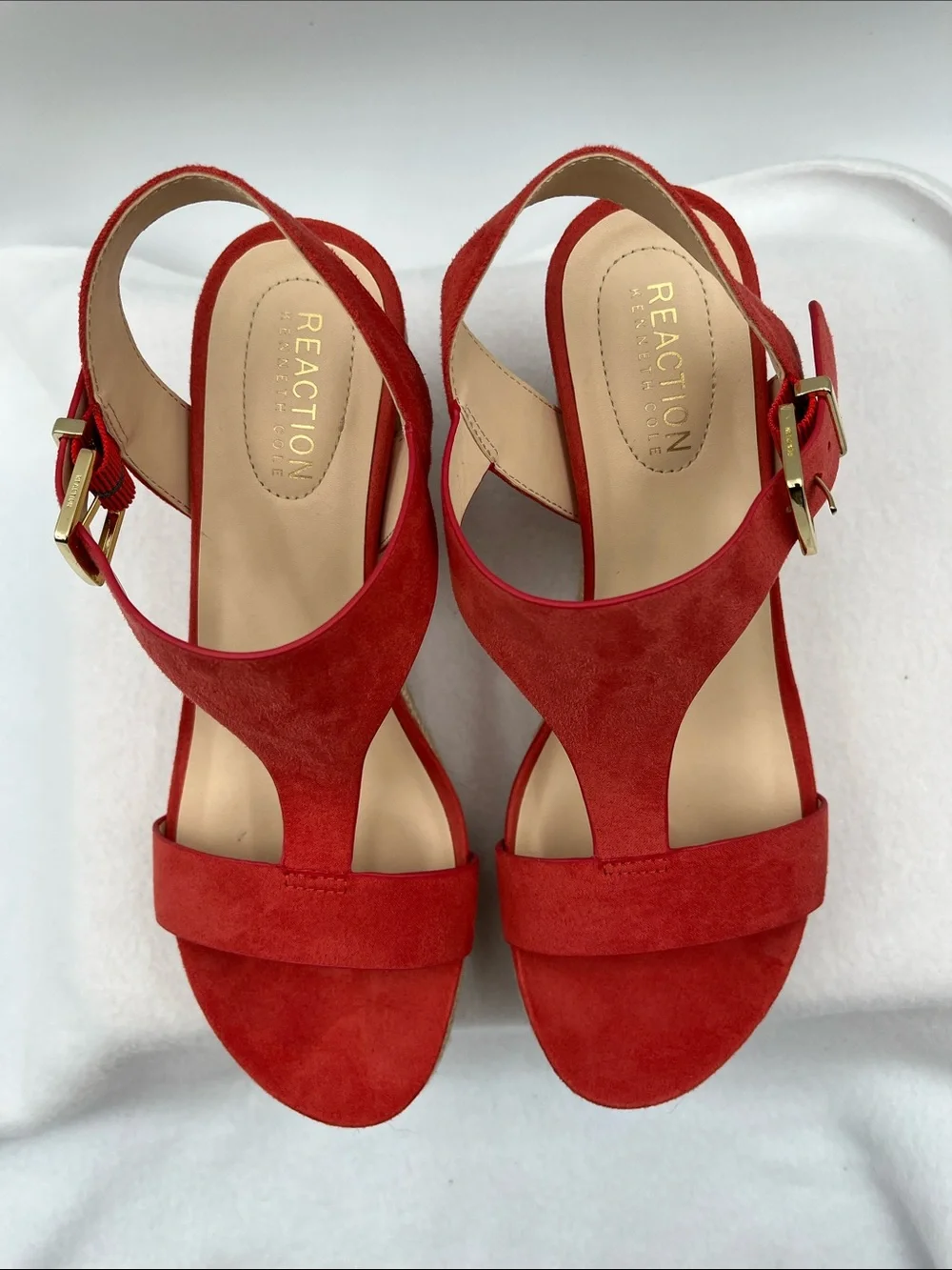 Kenneth Cole Reaction Spiced Coral Suede Espadrille Wedge Sandals